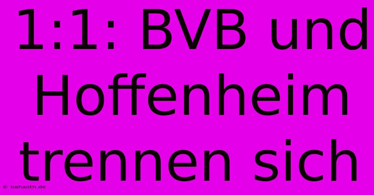 1:1: BVB Und Hoffenheim Trennen Sich