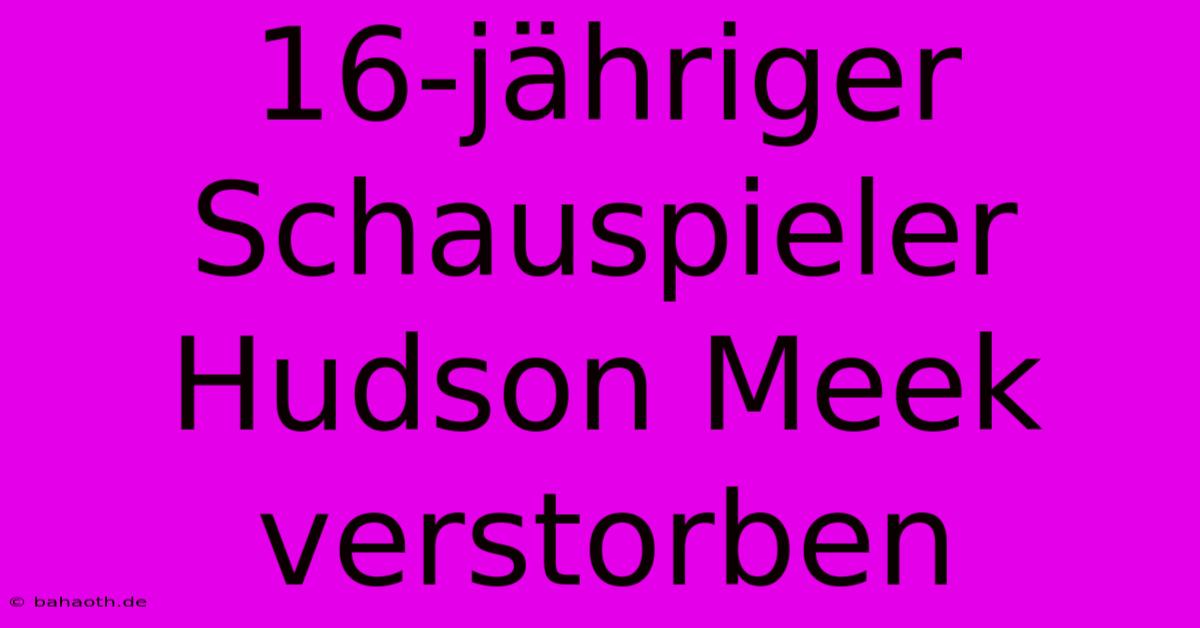 16-jähriger Schauspieler Hudson Meek Verstorben