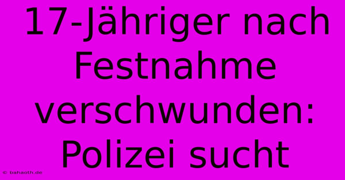 17-Jähriger Nach Festnahme Verschwunden: Polizei Sucht