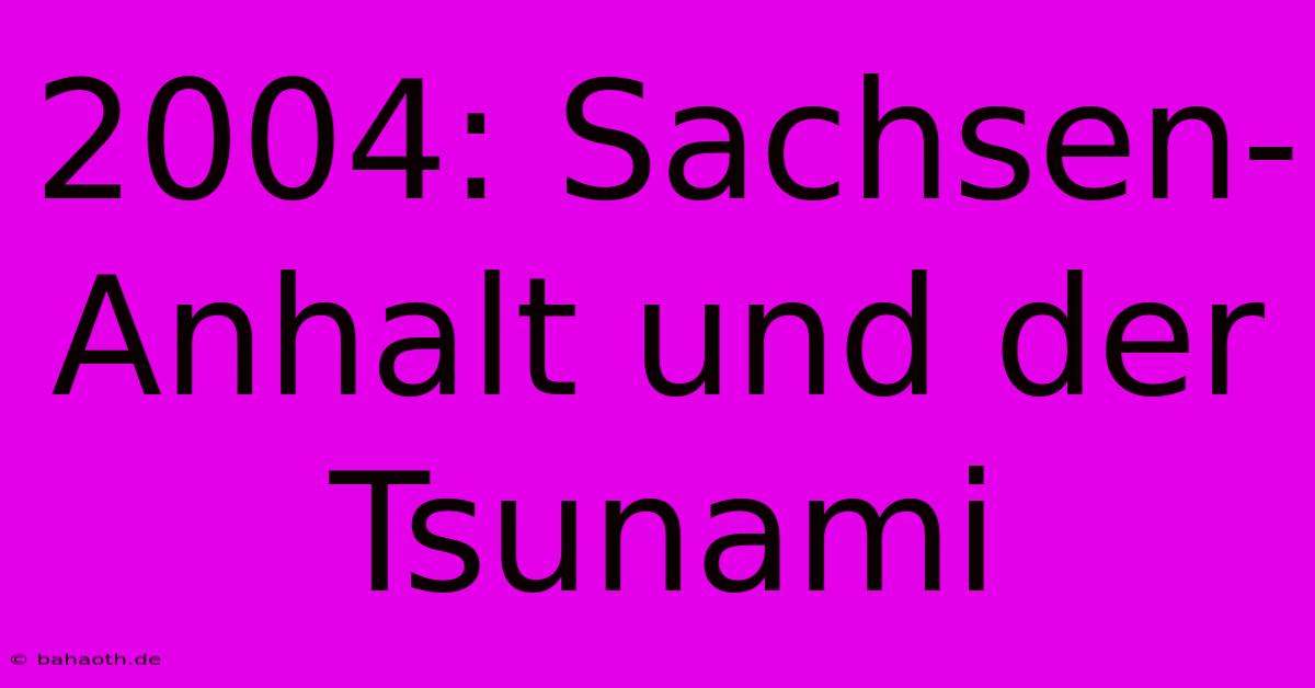 2004: Sachsen-Anhalt Und Der Tsunami