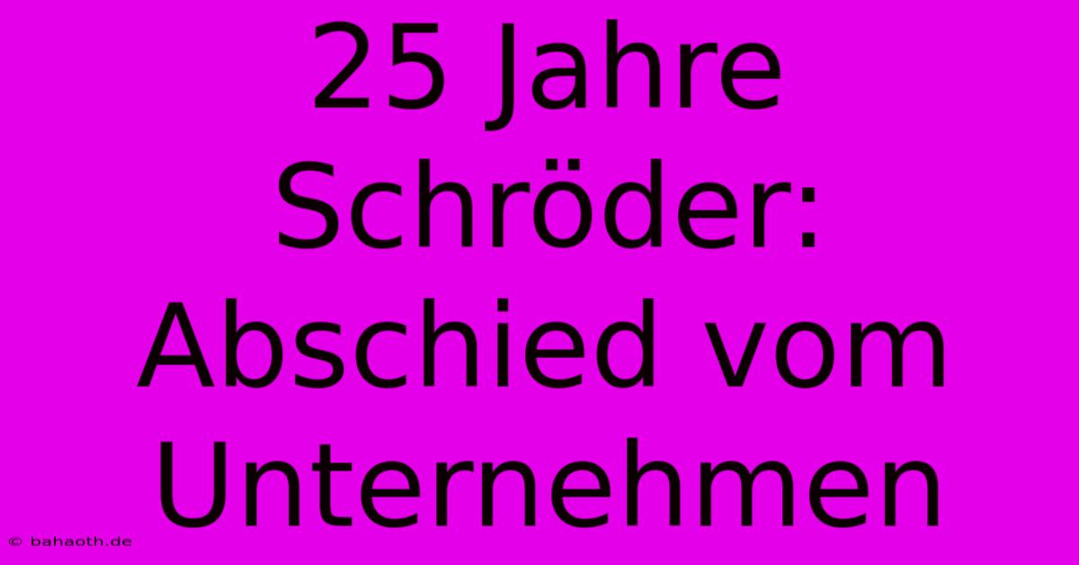 25 Jahre Schröder: Abschied Vom Unternehmen