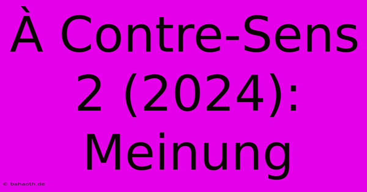 À Contre-Sens 2 (2024):  Meinung