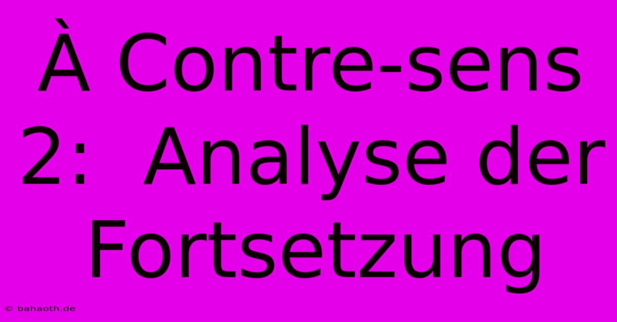 À Contre-sens 2:  Analyse Der Fortsetzung