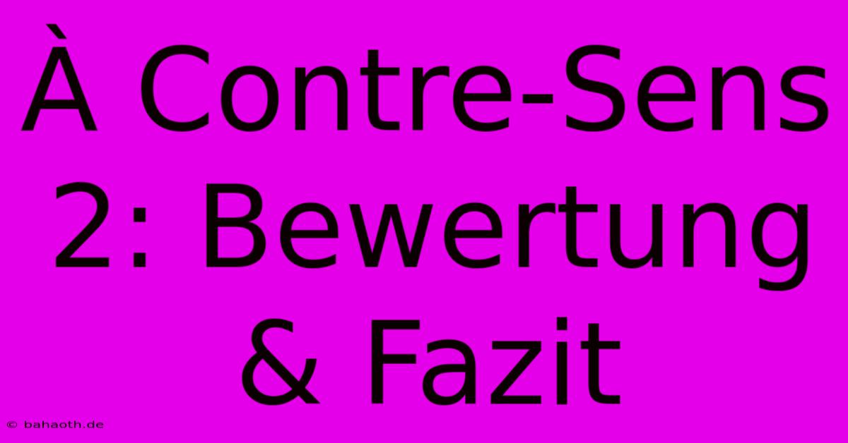 À Contre-Sens 2: Bewertung & Fazit