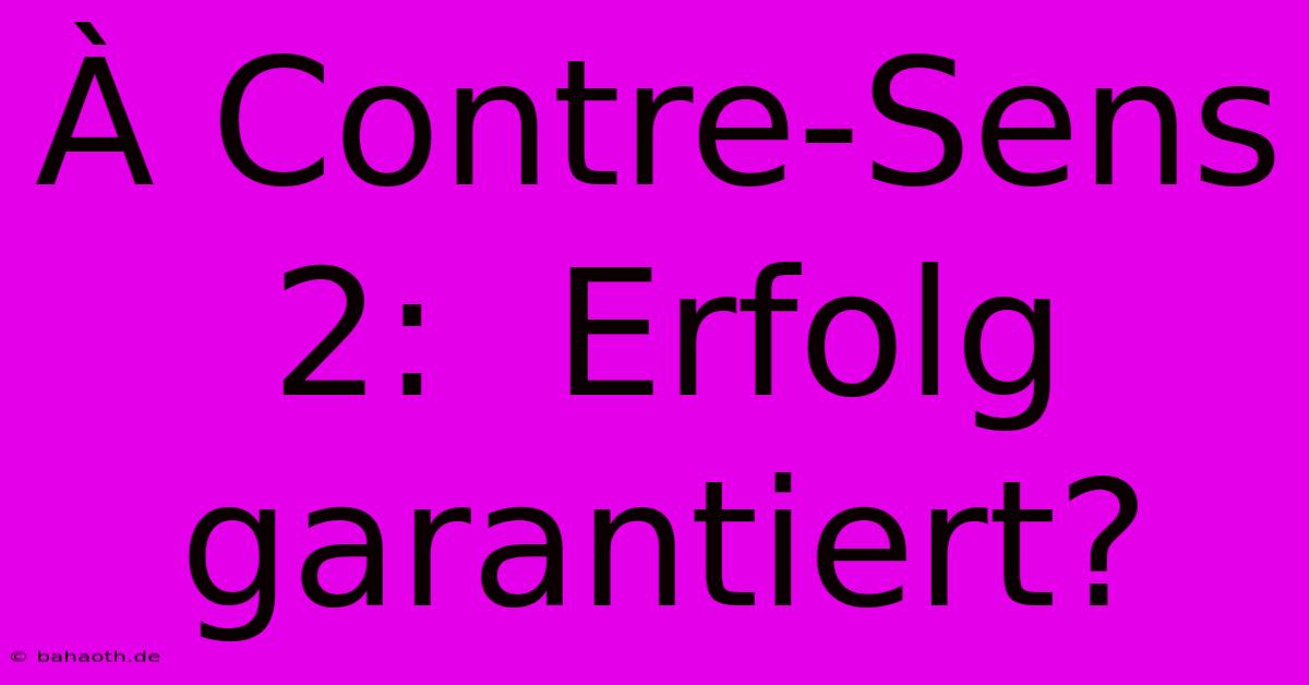 À Contre-Sens 2:  Erfolg Garantiert?