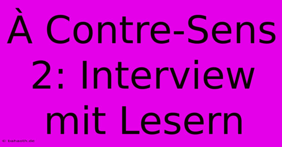 À Contre-Sens 2: Interview Mit Lesern