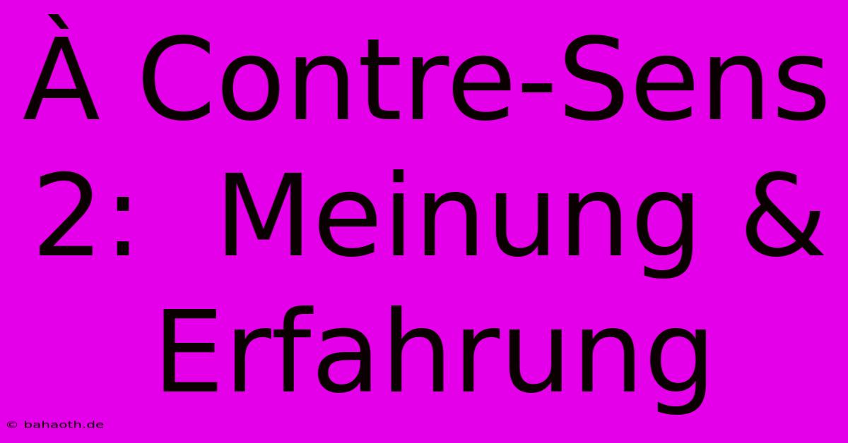 À Contre-Sens 2:  Meinung & Erfahrung