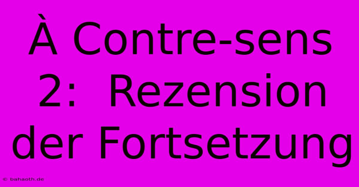 À Contre-sens 2:  Rezension Der Fortsetzung