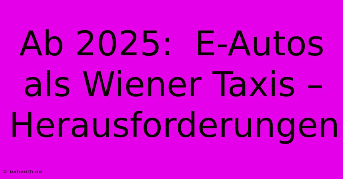 Ab 2025:  E-Autos Als Wiener Taxis – Herausforderungen