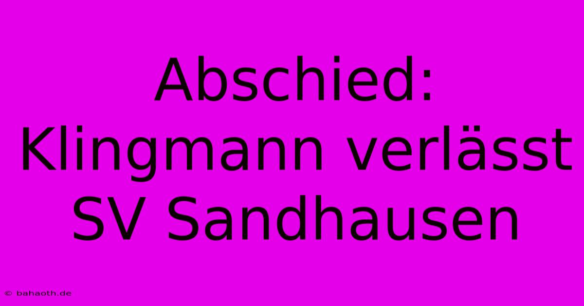 Abschied: Klingmann Verlässt SV Sandhausen