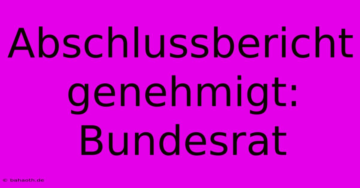 Abschlussbericht Genehmigt: Bundesrat