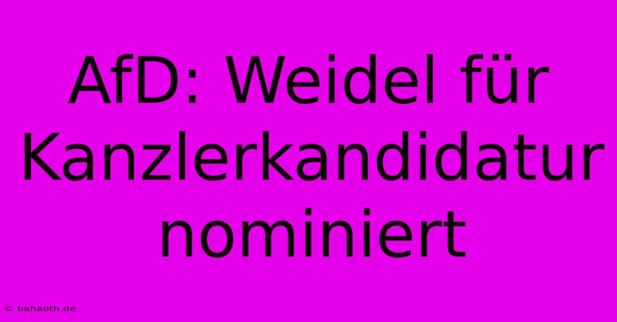 AfD: Weidel Für Kanzlerkandidatur Nominiert