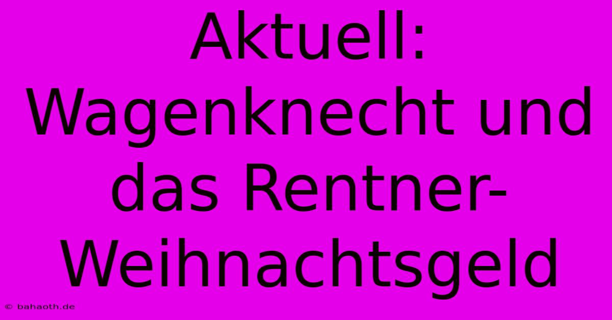 Aktuell: Wagenknecht Und Das Rentner-Weihnachtsgeld