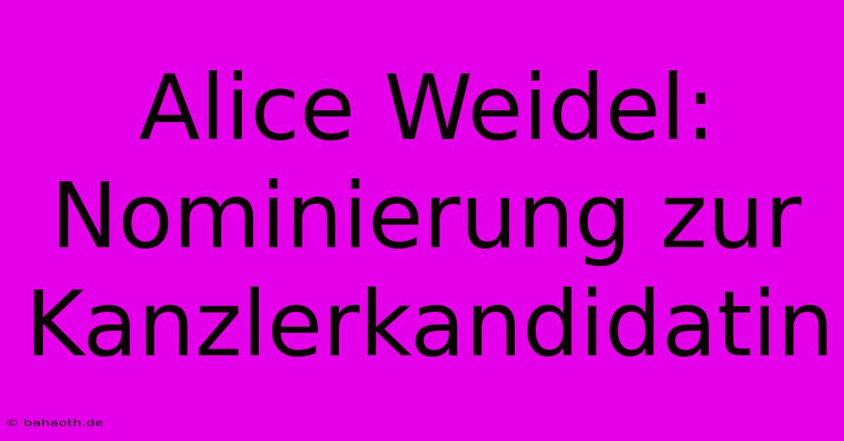 Alice Weidel: Nominierung Zur Kanzlerkandidatin