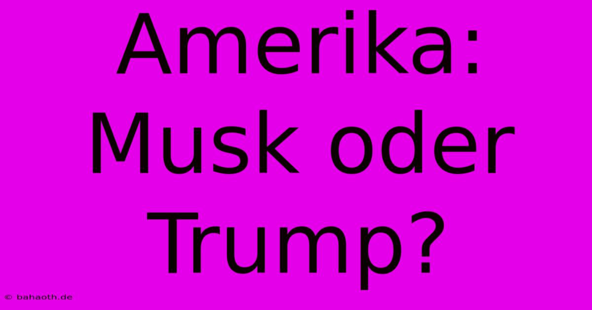 Amerika: Musk Oder Trump?