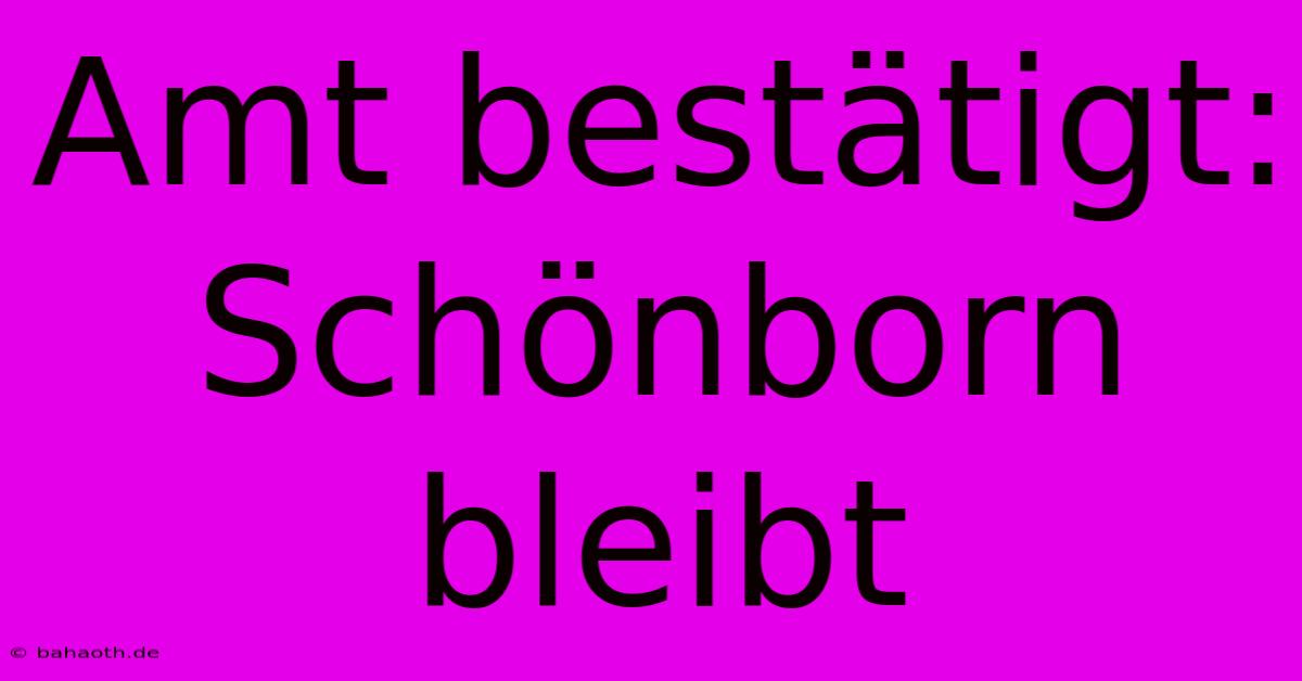 Amt Bestätigt: Schönborn Bleibt