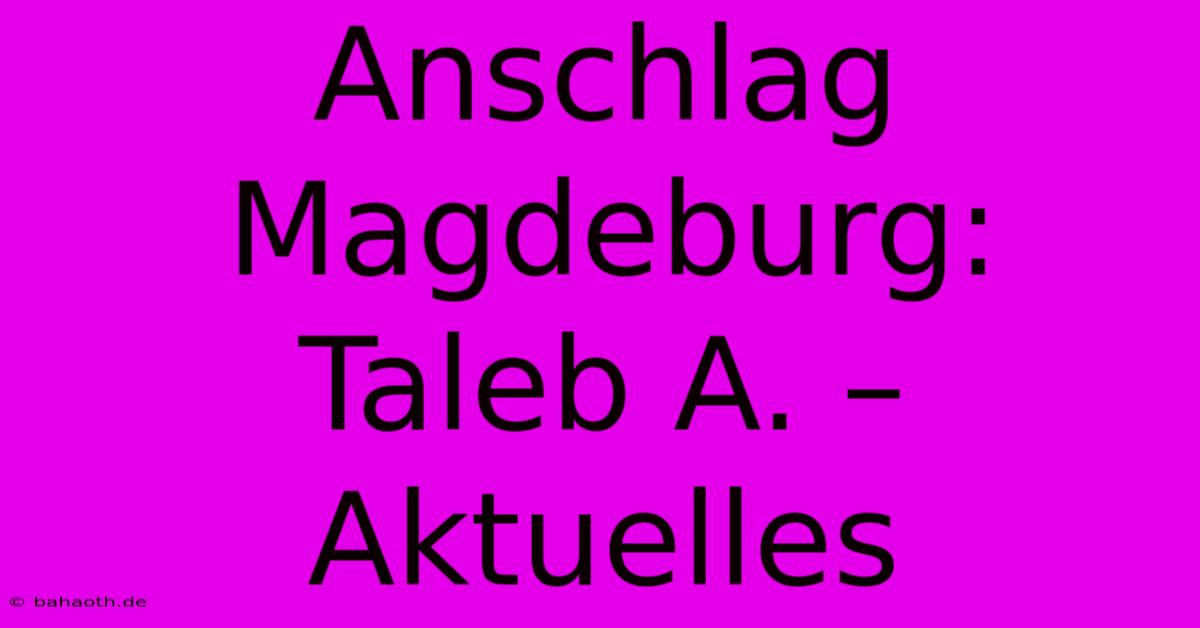 Anschlag Magdeburg:  Taleb A. – Aktuelles