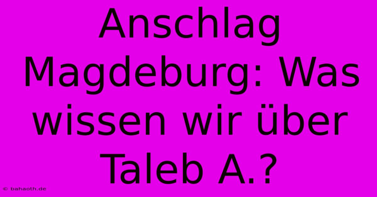 Anschlag Magdeburg: Was Wissen Wir Über Taleb A.?