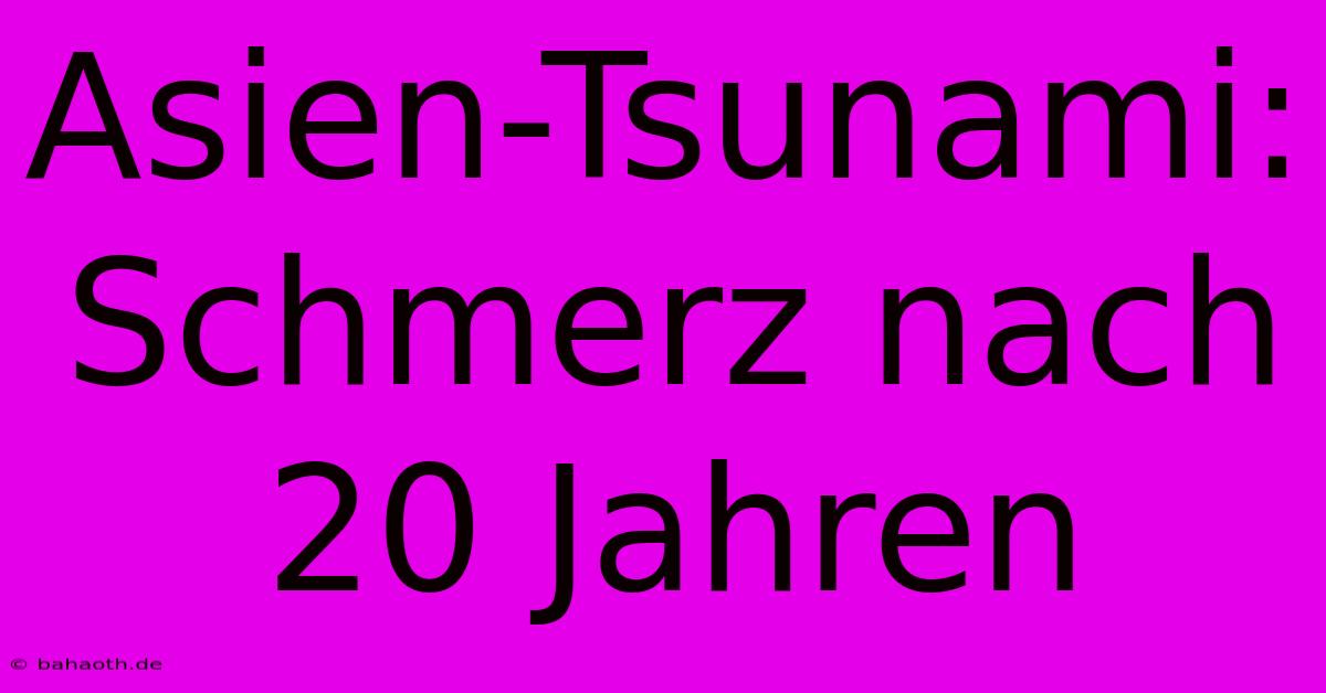 Asien-Tsunami: Schmerz Nach 20 Jahren