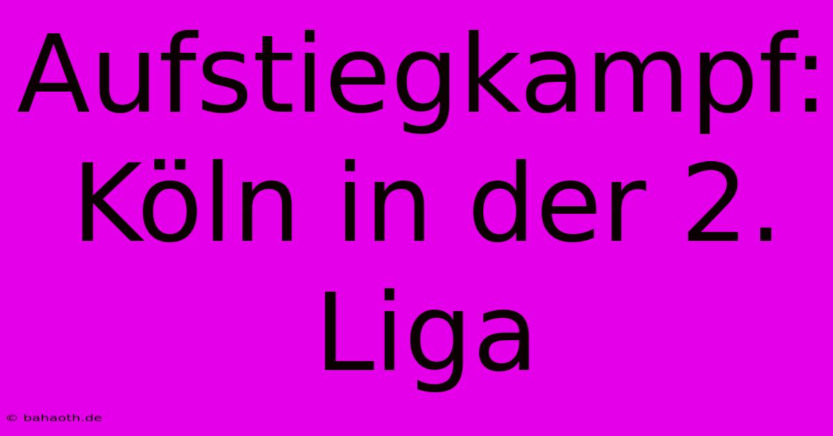 Aufstiegkampf: Köln In Der 2. Liga