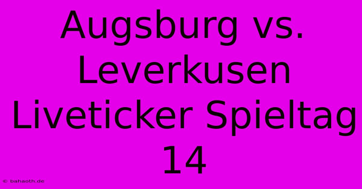 Augsburg Vs. Leverkusen Liveticker Spieltag 14