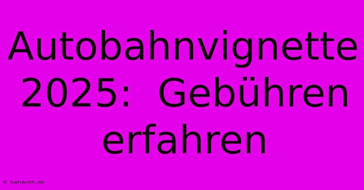 Autobahnvignette 2025:  Gebühren Erfahren