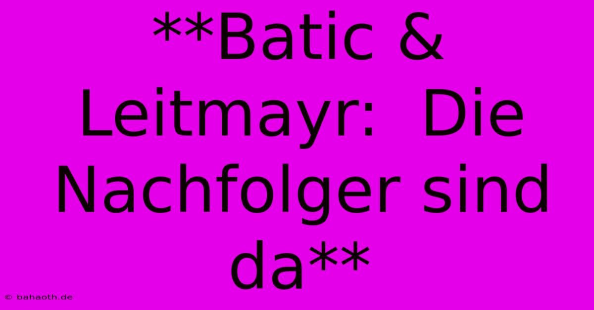 **Batic & Leitmayr:  Die Nachfolger Sind Da**