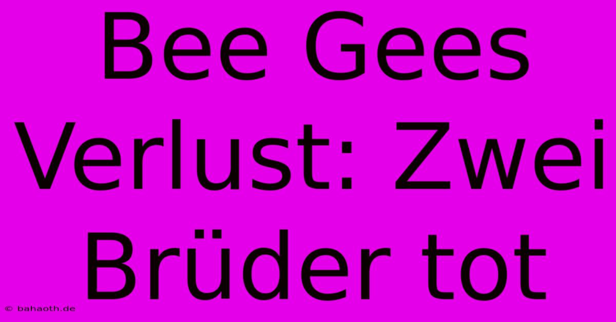 Bee Gees Verlust: Zwei Brüder Tot