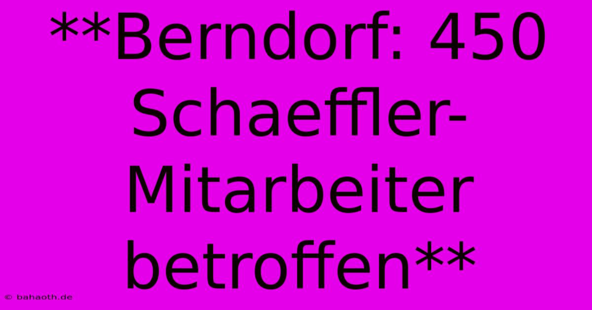 **Berndorf: 450 Schaeffler-Mitarbeiter Betroffen**