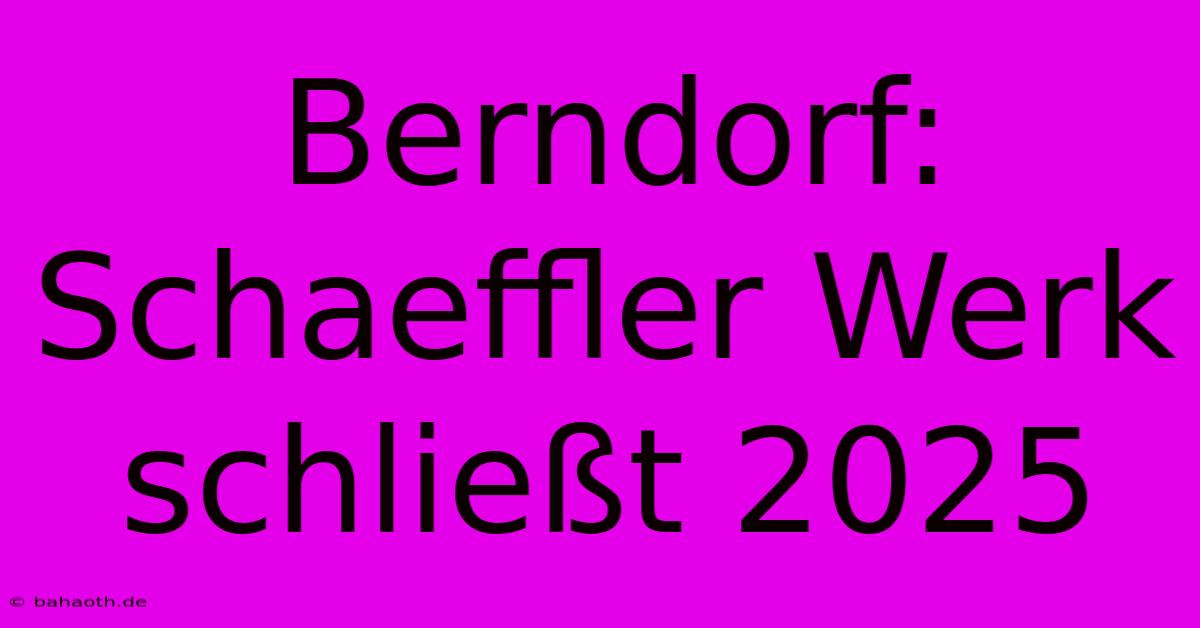 Berndorf: Schaeffler Werk Schließt 2025