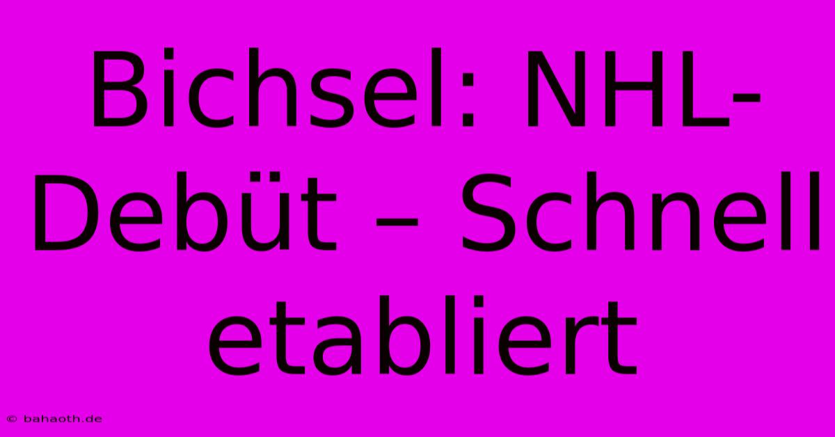 Bichsel: NHL-Debüt – Schnell Etabliert