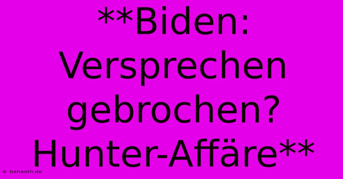 **Biden: Versprechen Gebrochen? Hunter-Affäre**