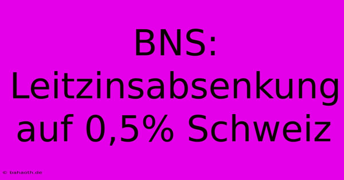 BNS: Leitzinsabsenkung Auf 0,5% Schweiz