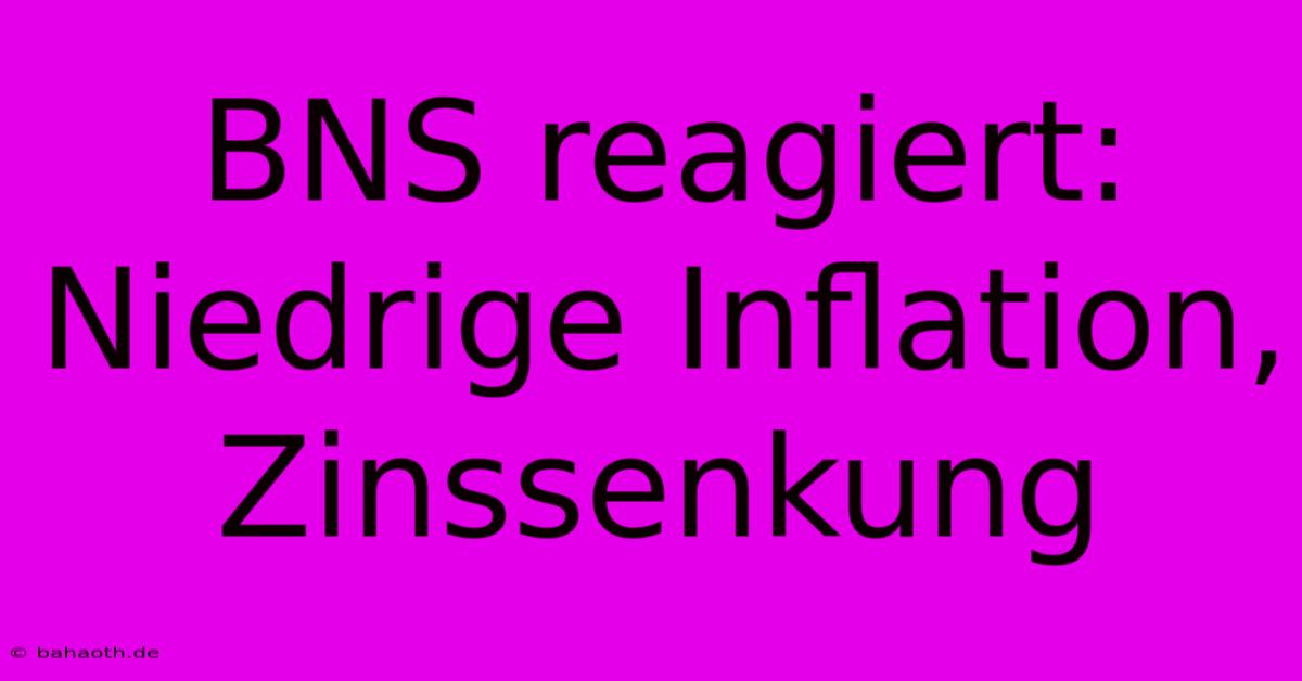 BNS Reagiert: Niedrige Inflation, Zinssenkung