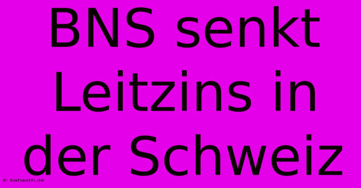 BNS Senkt Leitzins In Der Schweiz