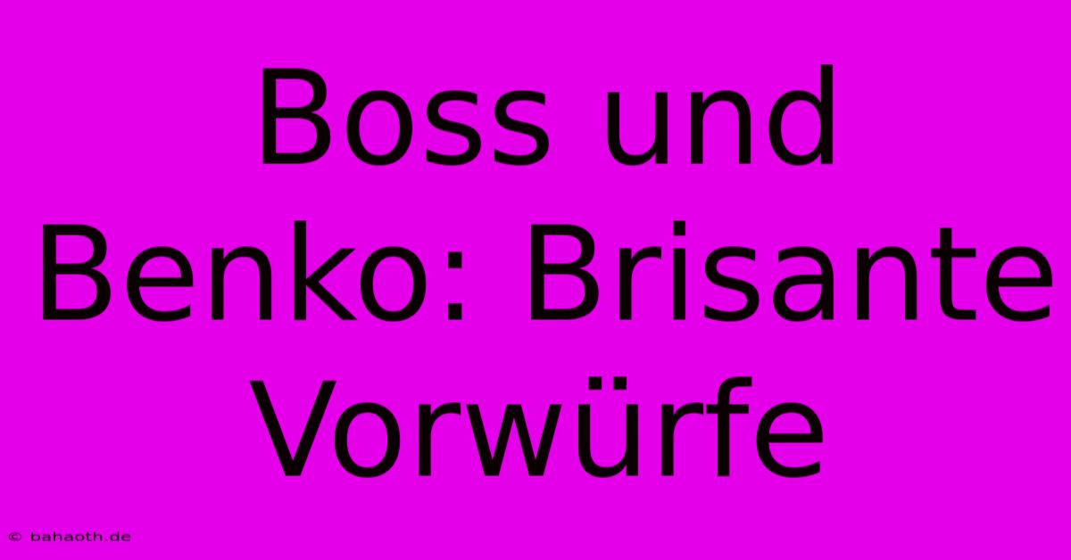 Boss Und Benko: Brisante Vorwürfe