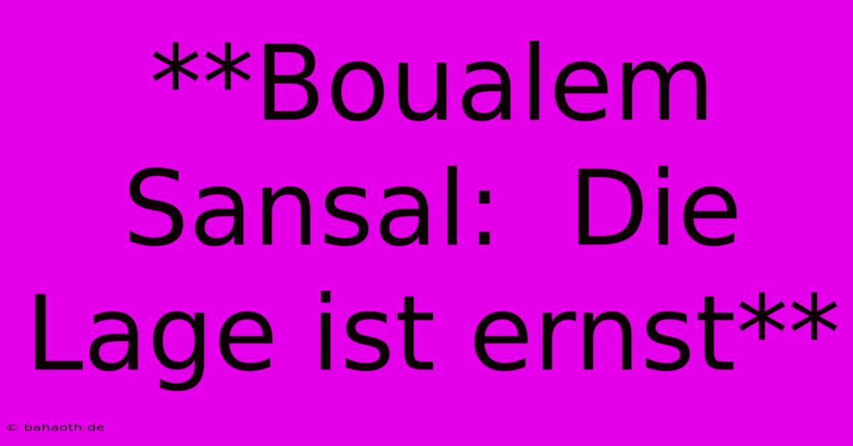 **Boualem Sansal:  Die Lage Ist Ernst**