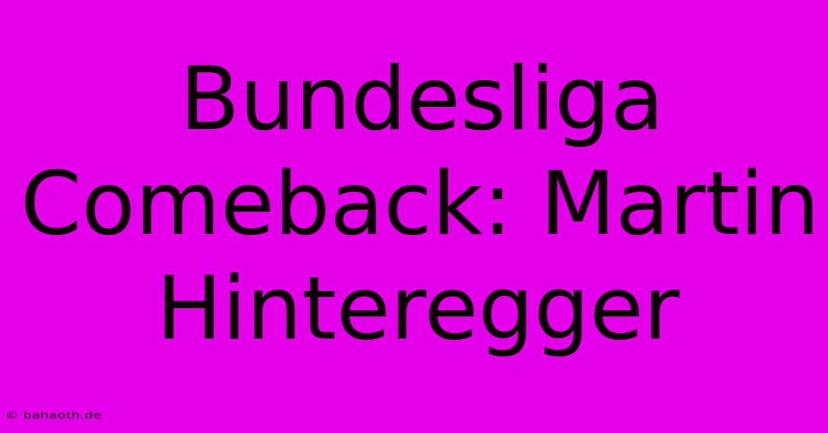 Bundesliga Comeback: Martin Hinteregger