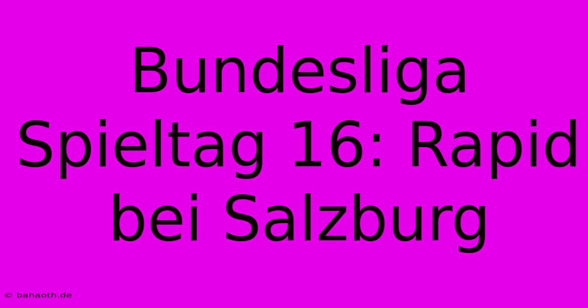 Bundesliga Spieltag 16: Rapid Bei Salzburg