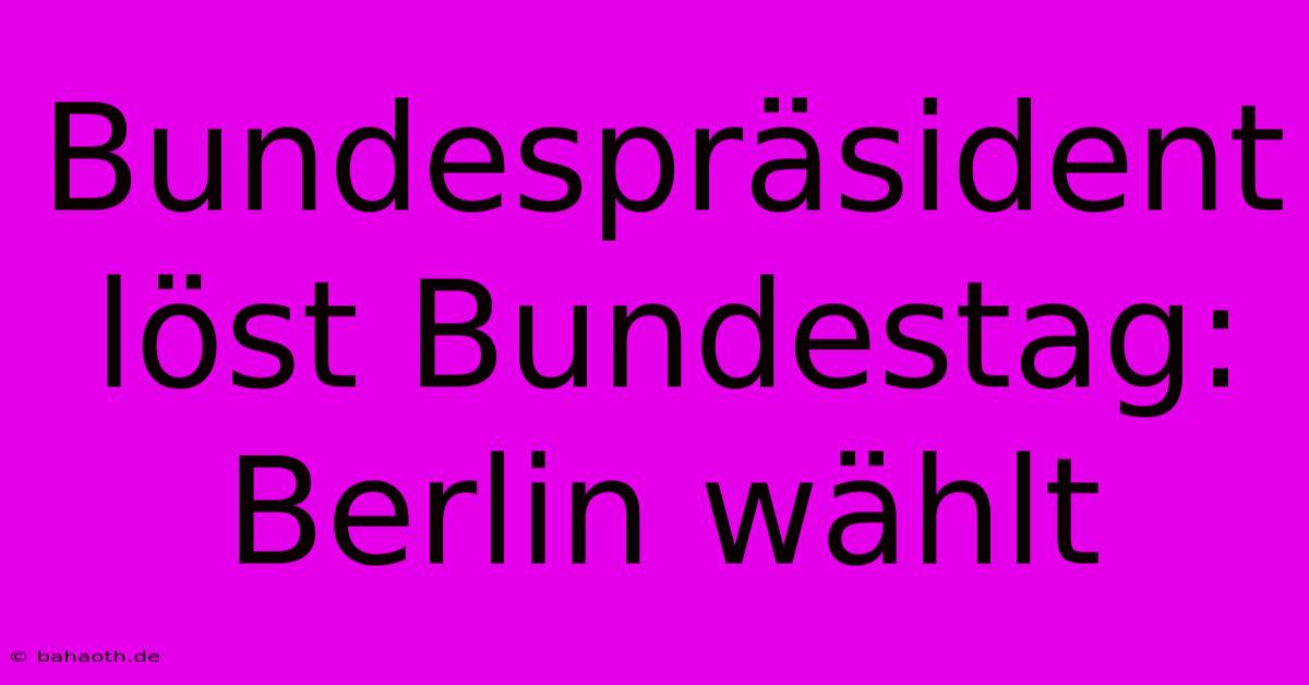 Bundespräsident Löst Bundestag: Berlin Wählt