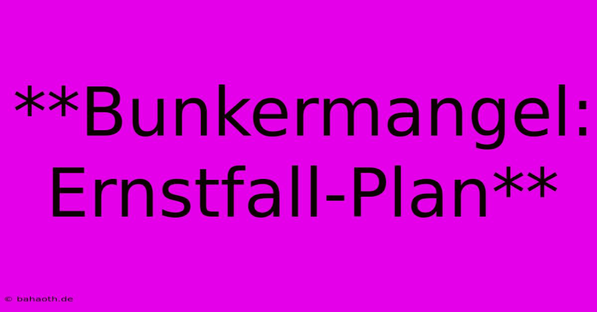 **Bunkermangel: Ernstfall-Plan**