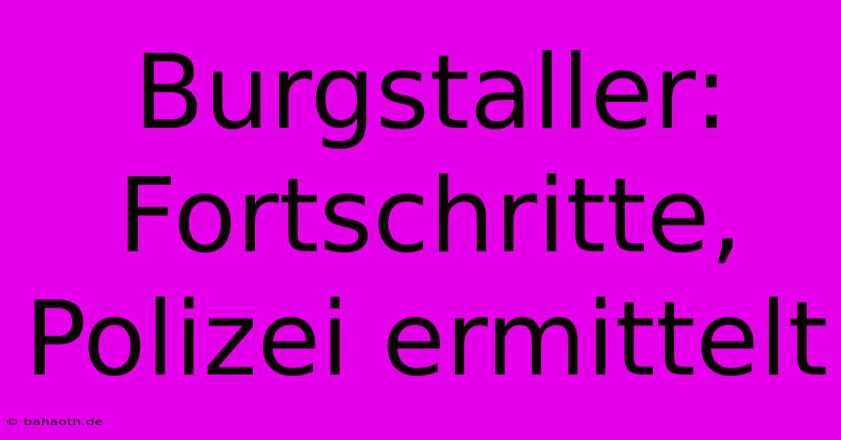 Burgstaller: Fortschritte, Polizei Ermittelt