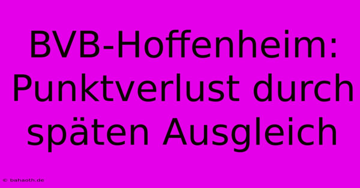 BVB-Hoffenheim: Punktverlust Durch Späten Ausgleich