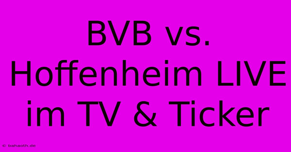 BVB Vs. Hoffenheim LIVE Im TV & Ticker