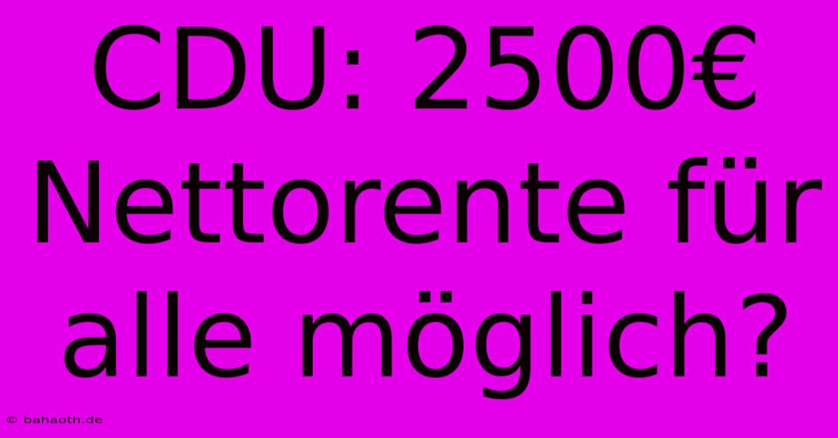 CDU: 2500€ Nettorente Für Alle Möglich?