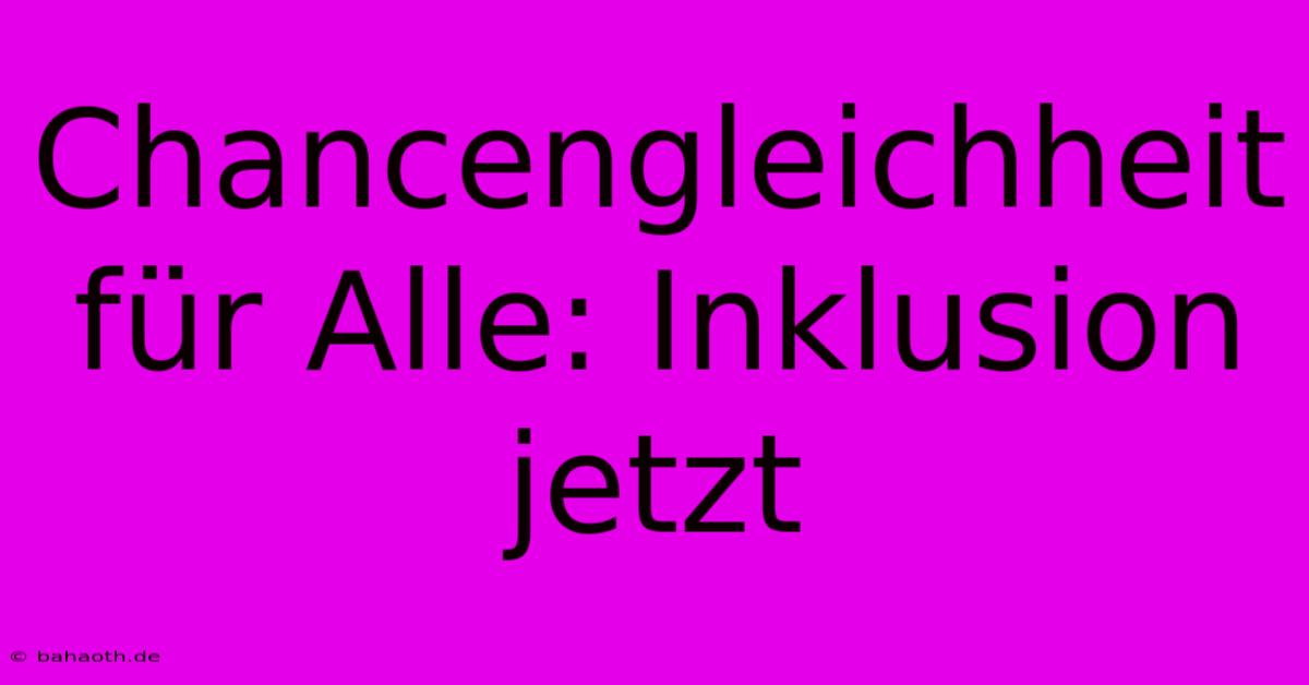 Chancengleichheit Für Alle: Inklusion Jetzt