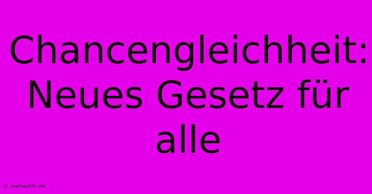 Chancengleichheit: Neues Gesetz Für Alle