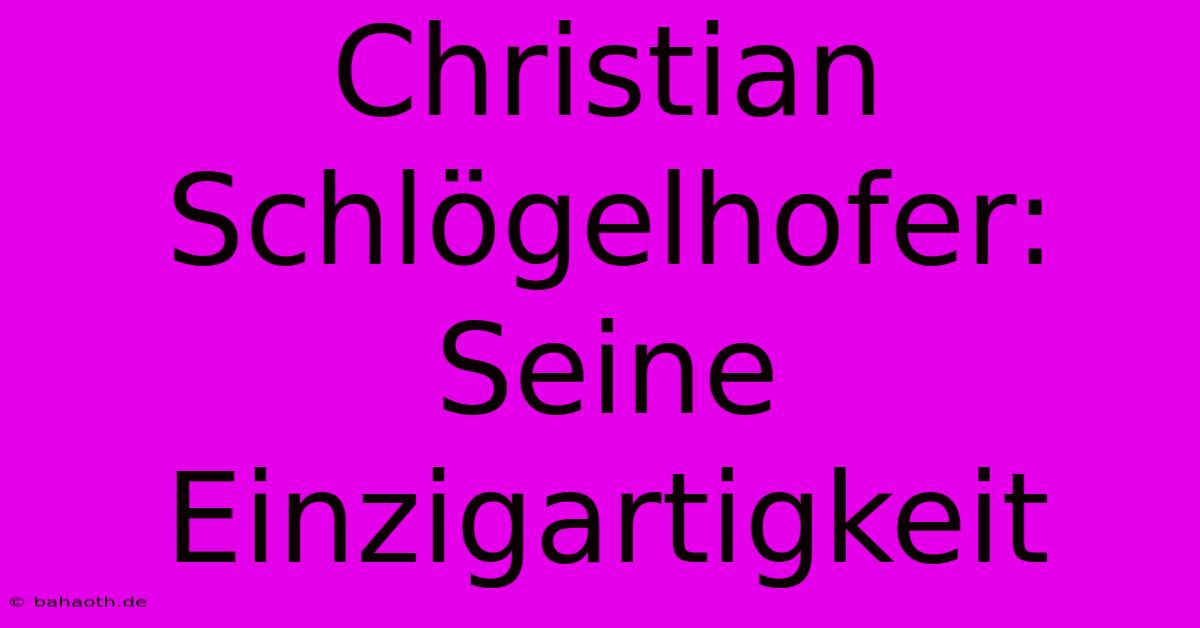 Christian Schlögelhofer: Seine Einzigartigkeit