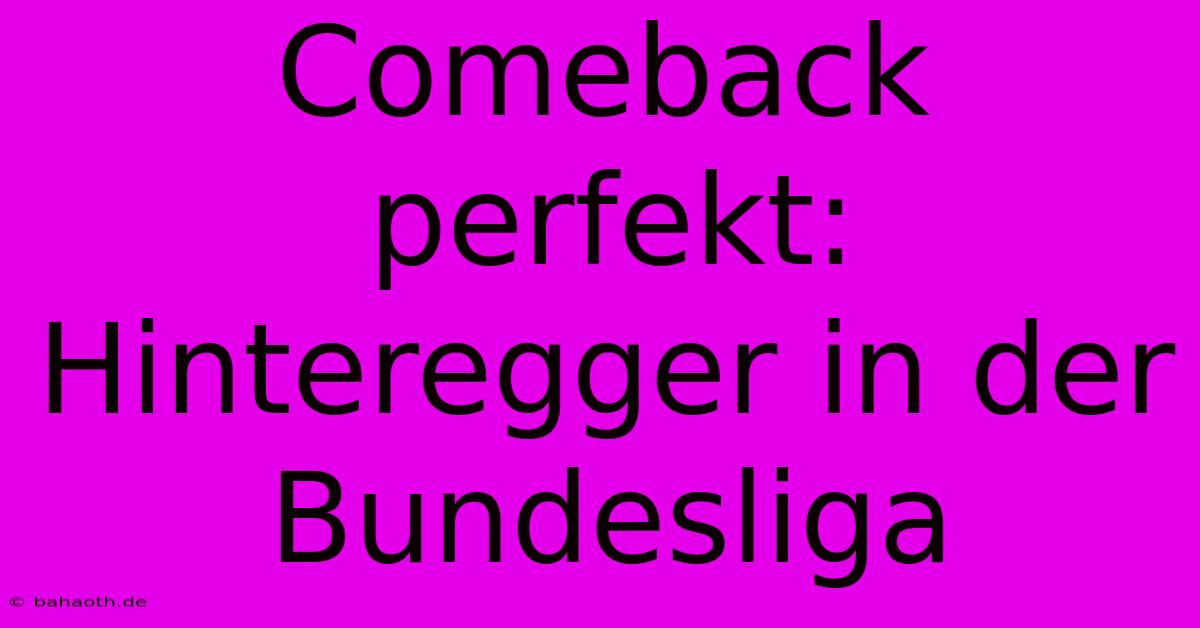 Comeback Perfekt: Hinteregger In Der Bundesliga