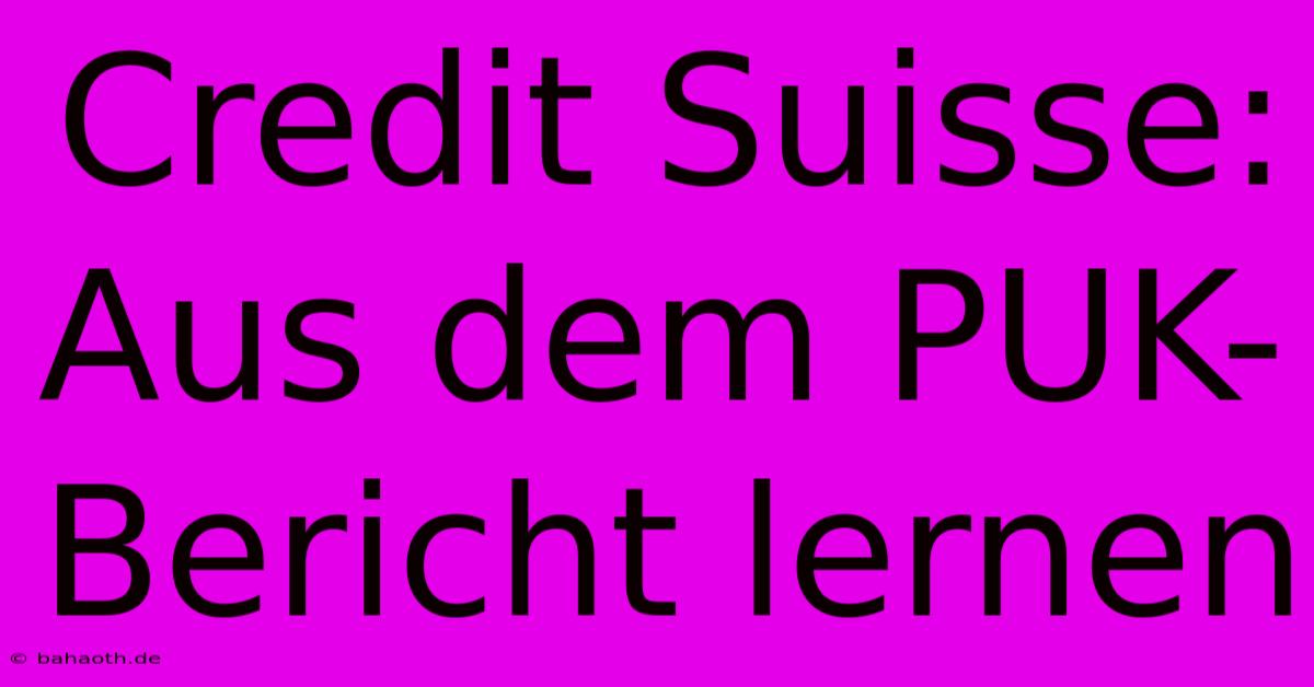 Credit Suisse: Aus Dem PUK-Bericht Lernen